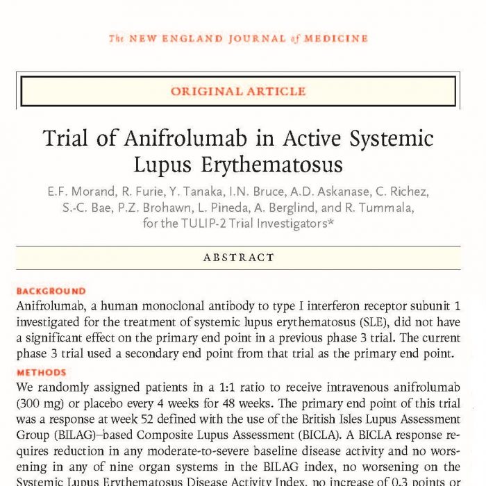Original Article: Trial of Anifrolumab in Active Systemic Lupus Erythematosus